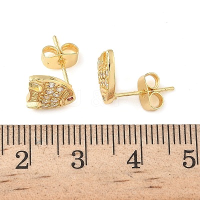 Fish Brass Micro Pave Clear Cubic Zirconia Stud Earrings EJEW-Z144-23G-1