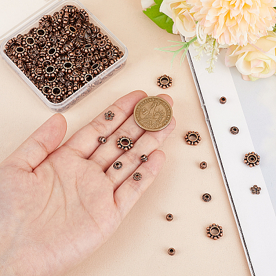 300Pcs 6 Styles Tibetan Style Alloy Spacer Beads FIND-PH0020-41R-1