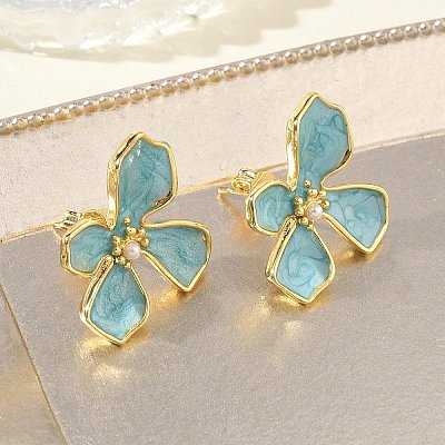 Brass Enamel Stud Earrings for Women KK-CBA760A-11G-04-1