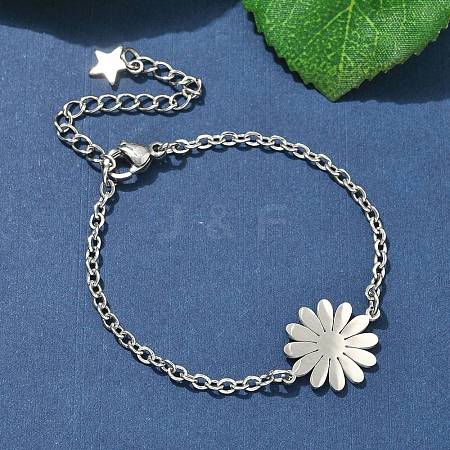 304 Stainless Steel Daisy Link Bracelets BJEW-F500-01P-1