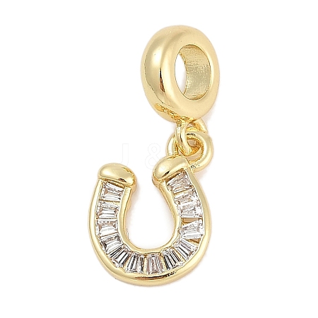 Brass Clear Cubic Zirconia Horseshoe European Dangle Charms KK-Q028-56G-1