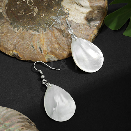 Teardrop Brass Natural Shell Teardrop Dangle Earrings FS-WG8278B-01-1