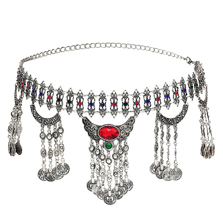 Bohemian Alloy Rhinestone Coin Tassel Waist Belly Chains for Women FS-WGB3289-01-1