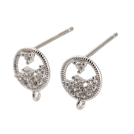 Rhodium Plated 925 Sterling Silver Ear Stud Findings STER-F058-01P-02-1