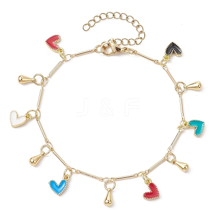 Brass Colorful Enamel Heart Link Chains Bracelet BJEW-TA00463-1