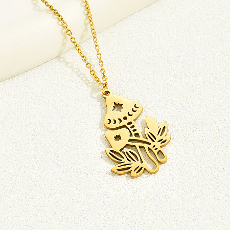 Fashionable Vintage Mushroom Plant Stainless Steel Pendant Necklace XG9535-1