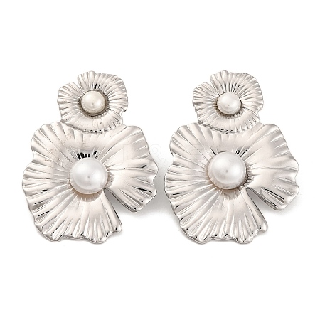 304 Stainless Steel with Plastic Imitation Pearl Stud Earrings for Women EJEW-Z057-07P-1