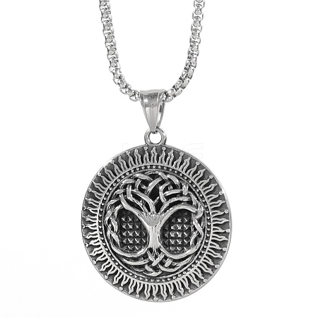 Tibetan Style Alloy Tree of Life Pendant Box Chain Necklaces PW-WGFD1C3-01-1