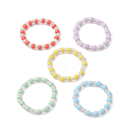 Glass Seed Beads Stretch Rings for Women RJEW-JR00690-1