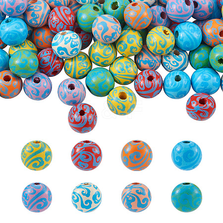 80Pcs 8 Colors Wooden Beads WOOD-FW0001-12-1