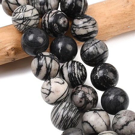 Natural Black Netstone Beads Strands G-L648-A11-16mm-1