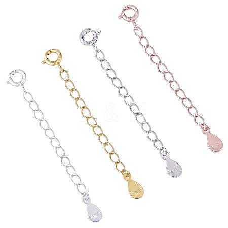 4 Pieces Extension Chain with Spring Clasp Sterling Silver Extender Chains Necklace Bracelet Anklet Removable Chain Extenders Charms for DIY Jewelry Making Accessories JX625A-1