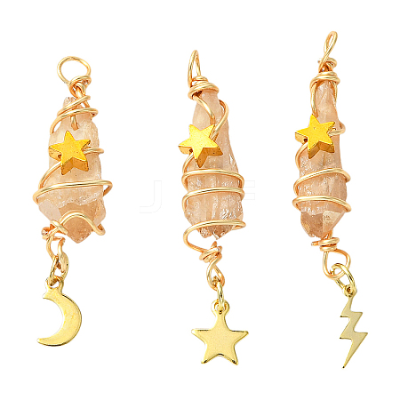3Pcs 3 Styles Electroplated Natural Quartz Crystal Big Pendants PALLOY-YW00079-06-1
