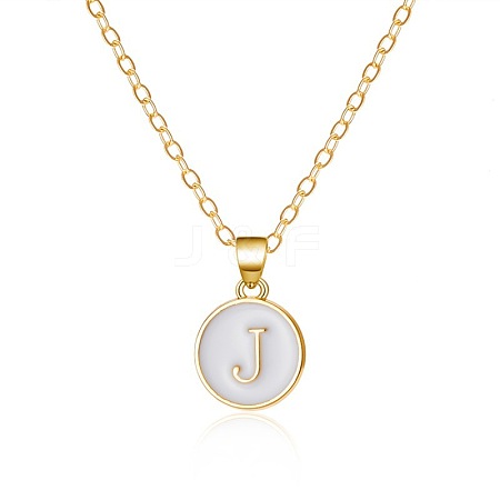 Alloy White Enamel Flat Round with Letter Pendant Necklaces FS-WG63565-10-1
