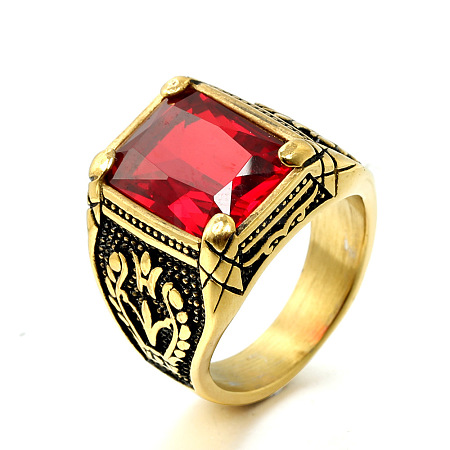 316L Stainless Steel & Cubic Zirconia Men's Vintage Carved Finger Rings FS-WG82D33-26-1