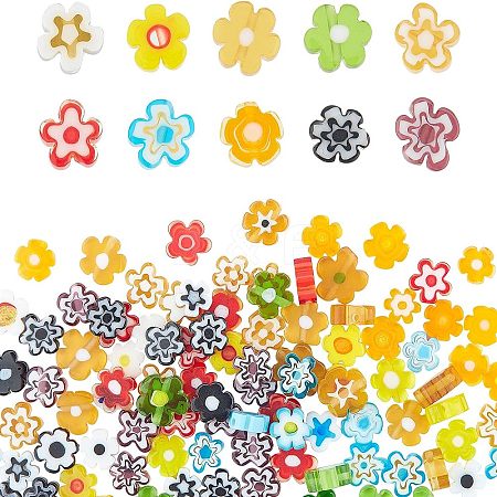 120Pcs 10 Colors Handmade Millefiori Glass Beads LAMP-FH0001-01-1
