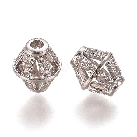 Hollow Brass Micro Pave Clear Cubic Zirconia Beads ZIRC-L075-65A-P-1