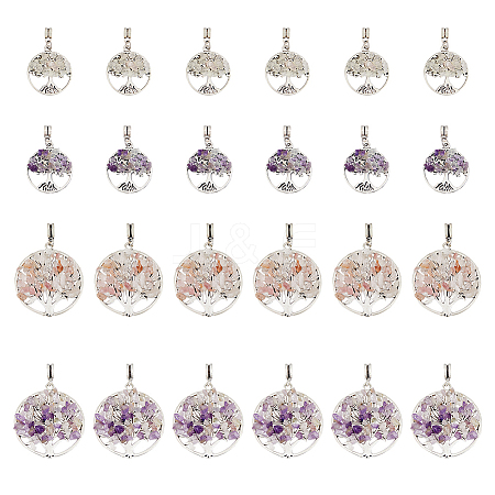 HOBBIESAY 24Pcs 4 Styles Natural Amethyst & Rose Quartz Chip Alloy European Dangle Charms G-HY0001-17-1