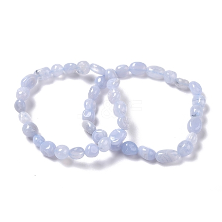 Natural Blue Lace Agate Beaded Stretch Bracelets BJEW-F414-02B-12-1