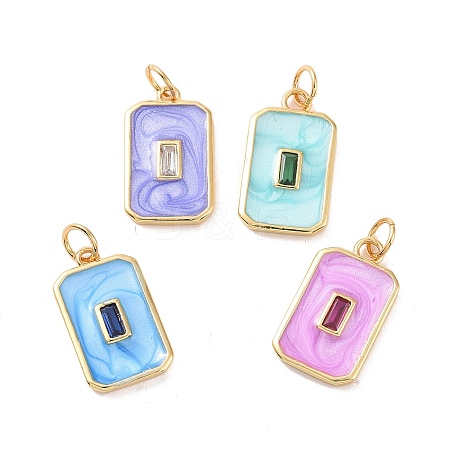 Rectangle Brass Micro Pave Cubic Zirconia Pendants KK-G435-05G-1