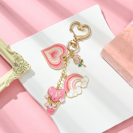 Heart Hot Air Balloon Alloy Enamel Pendant Decoration HJEW-YW00075-01-1