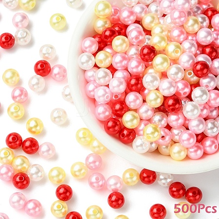 500Pcs 5 Colors Spray Painted ABS Plastic Imitation Pearl Beads OACR-YW0004-49B-1
