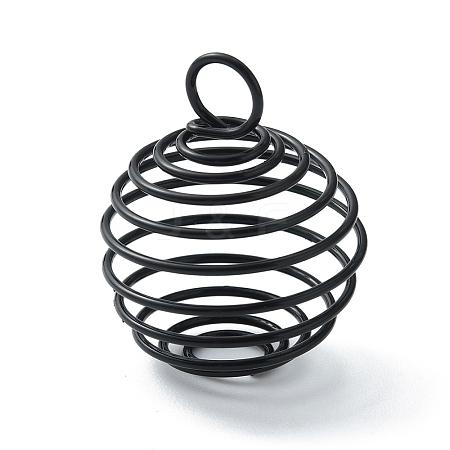 Carbon Steel Spiral Bead Cage Pendants IFIN-WH0027-47B-EB-1