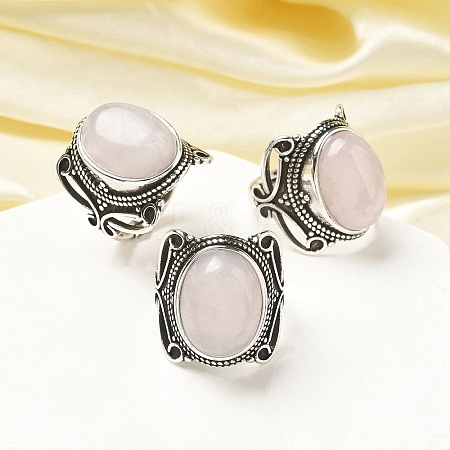 Natural Rose Quartz Adjustable Rings X-RJEW-I108-02AS-03-1