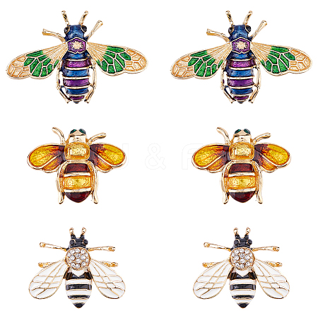 6Pcs 3 Styles Bees Enamel Pins JEWB-FH0002-58-1