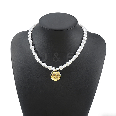 Alloy Textured Pendant White Plastic Pearl Heart Beaded Necklaces WGD8EA0-04-1