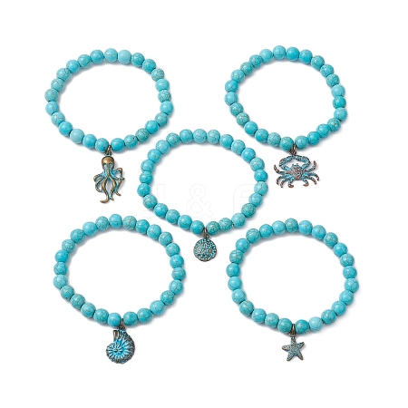 5Pcs Synthetic Turquoise Beads Stretch Bracelet Sets BJEW-JB10970-1