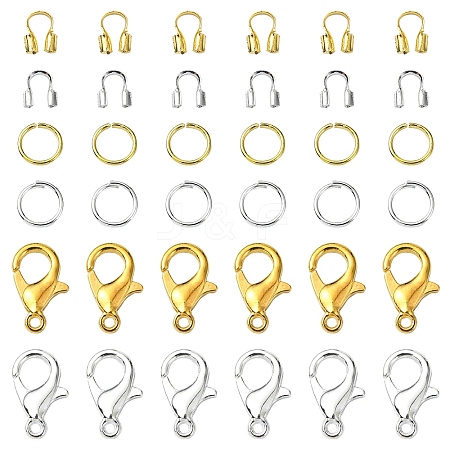 Zinc Alloy Lobster Claw Clasps with Brass Wire Guardian and Protectors with Iron Open Jump Rings DIY-YW0010-08-1