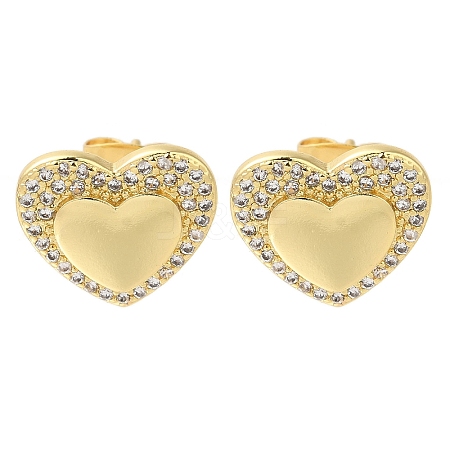 Brass Pave Clear Cubic Zirconia Stud Earrings EJEW-M088-04G-1