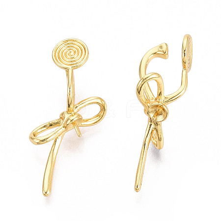 Bowknot Brass Clip-on Earring Findings for Half Drilled Beads KK-T071-10G-1