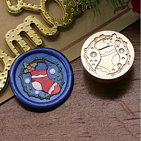 Christmas Series Wax Seal Brass Stamp Head AJEW-M037-01G-11-1