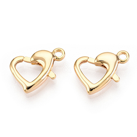 Brass Heart Lobster Claw Clasps X-KK-N254-16G-1