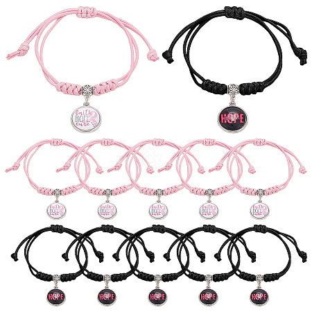 12Pcs 2 Colors Word HOPE Alloy Glass Charm Bracelets BJEW-NB0001-13-1