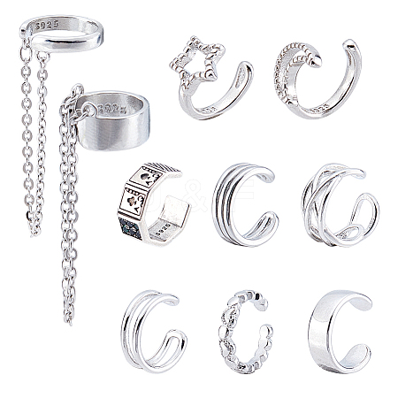 2Pairs 2 Styles 925 Sterling Silver Cuff Earrings EJEW-UN0002-84-1