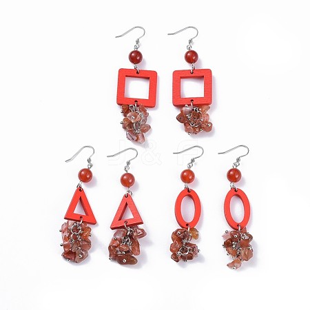 Natural Carnelian Beads Dangle Earring Sets EJEW-JE03360-01-1