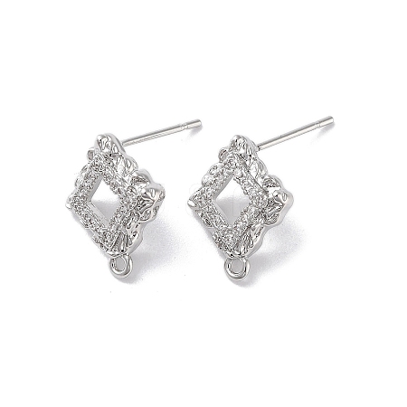 Brass Micro Pave Cubic Zirconia Stud Earring Findings KK-E107-16P-1