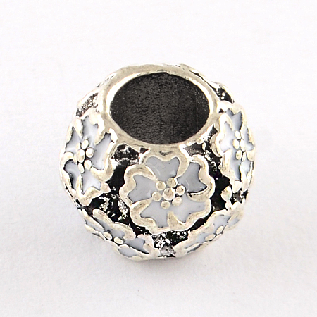 Antique Silver Plated Hollow Flower Pattern Rondelle Tibetan Style Alloy Enamel European Beads ENAM-Q421-10H-1