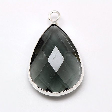 Silver Color Plated Brass Glass Teardrop Pendants GLAA-M006-A-11S-1