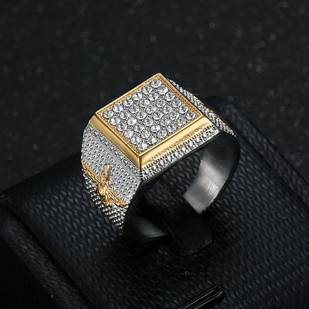 304 Stainless Steel Micro Pave Cubic Zirconia Finger Rings for Men FS-WG6EF44-07-1