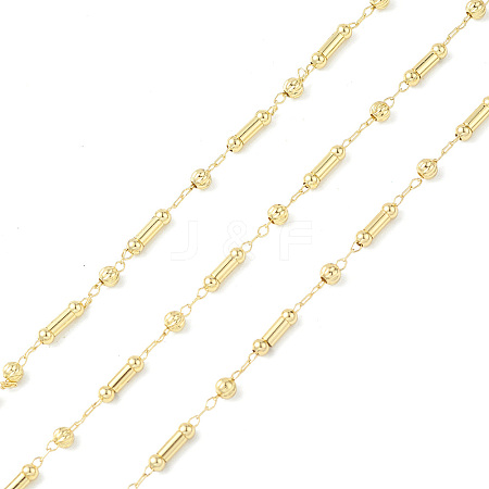 Brass Column & Round Beaded Link Chains CHC-P016-14G-01-1