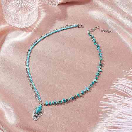 Alloy Pave Synthetic Turquoise Horse Eye Pendant Necklaces NJEW-JN05158-1