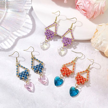 Glass Seed Beaded Dangle Earrings EJEW-MZ00323-1