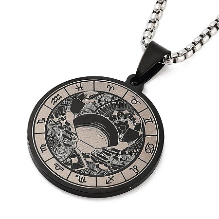 Retro Mandala 201 Stainless Steel Box Chain Constellation Pendant Necklaces for Women Men NJEW-M223-01C-1