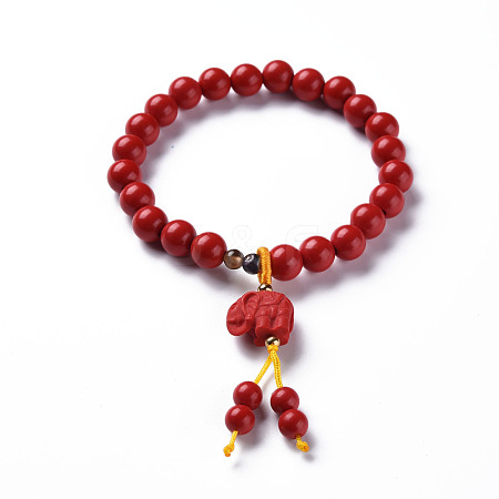 Elephant Cinnabar Mala Bead Bracelets BJEW-N010-008-1