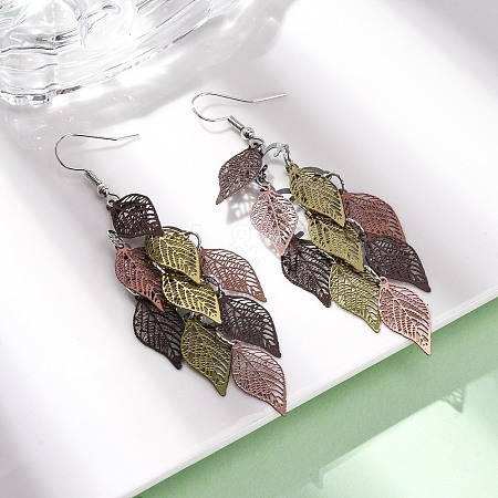 430 Stainless Steel Leaf Dangle Earrings EJEW-A137-10P-02-1