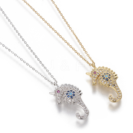 Brass Micro Pave Cubic Zirconia Pendant Necklaces NJEW-I230-15-1